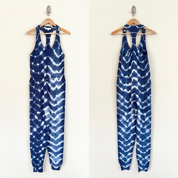SPIRITUAL GANGSTER Jasper Tie Dye Rib Racerback Jumpsuit in Navy Shibori - Picture 1 of 5